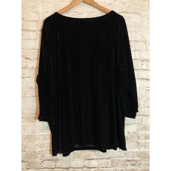 Quacker Factory Top Womens 2X Black Velvet Jeweled Beaded Plus Stretch Artsty - Picture 3 of 16
